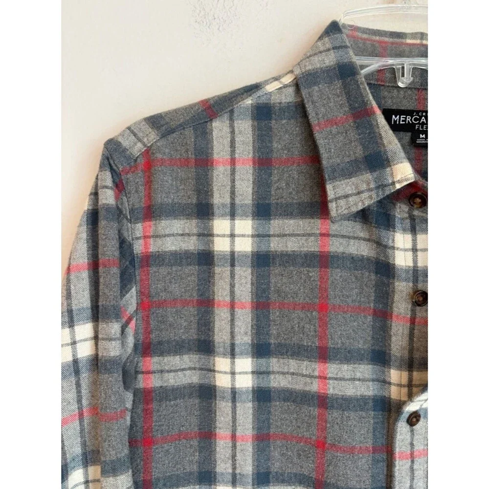 J. crew Men's gray plaid flannel Button-Up Shirt with Elbow Patches size Medium